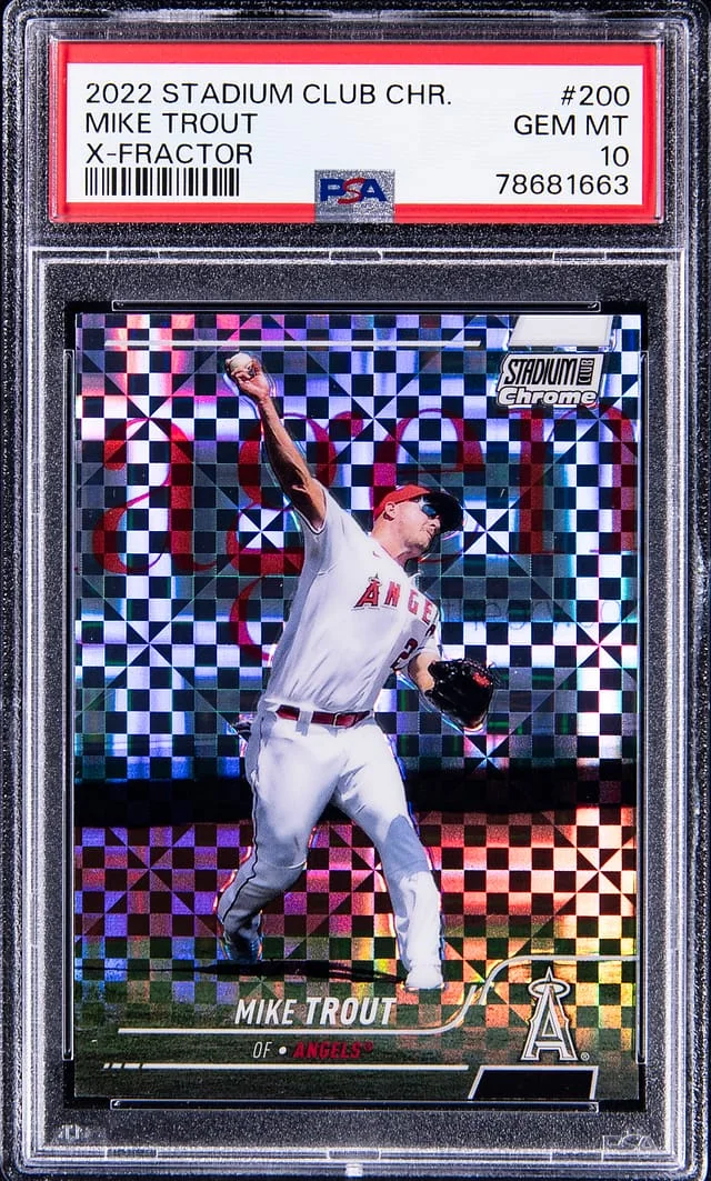 2022 Topps Stadium Club Chrome Mike Trout Blue Refractor #200 card image
