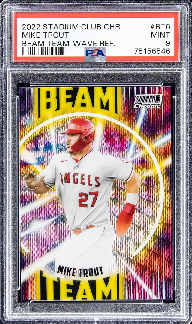 2022 Topps Stadium Club Chrome Mike Trout Beam Team Wave Refractor #BT6 card image