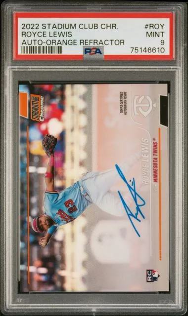 2022 Topps Stadium Club Chrome Royce Lewis Autographs Orange Refractor #SCCUA-ROY card image