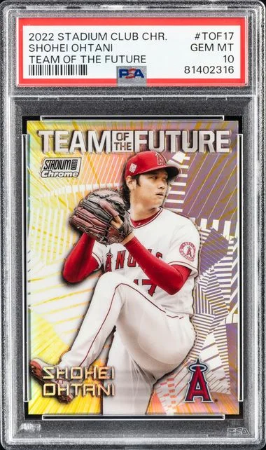 2022 Topps Stadium Club Chrome Shohei Ohtani Team Of The Future Wave Refractor #TOF17 card image