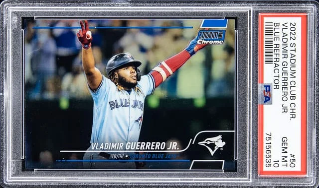 2022 Topps Stadium Club Chrome Vladimir Guerrero Jr. Blue Refractor #50 card image