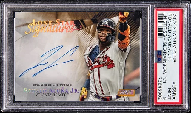 2022 Topps Stadium Club Ronald Acuna Jr. Lone Star Signatures Gold Rainbow #LSS-RA card image