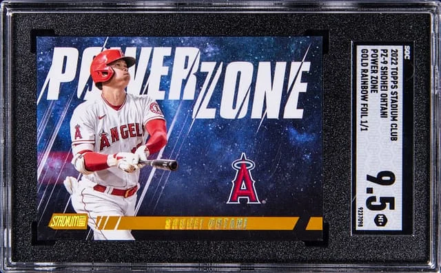 2022 Topps Stadium Club Shohei Ohtani Power Zone Gold Rainbow Foil #PZ-9 card image