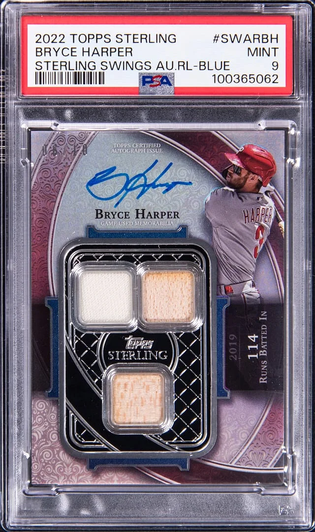 2022 Topps Sterling Bryce Harper Swings Autograph Relics Blue #SWAR-BH card image