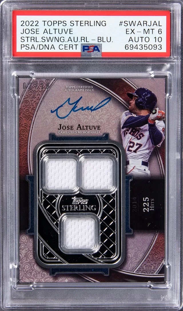 2022 Topps Sterling Jose Altuve Swings Autograph Relic Blue #SWAR-JAL card image