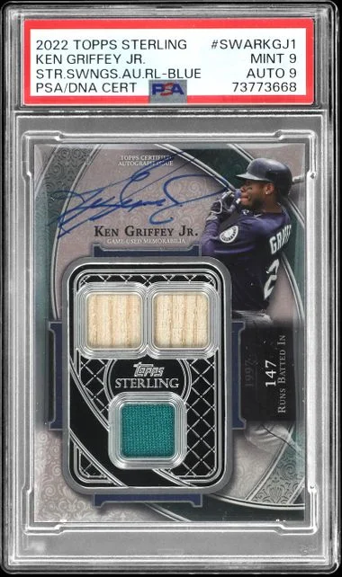 2022 Topps Sterling Ken Griffey Jr. Sterling Swings Autograph Relics Blue #SWAR-KGJ1 card image