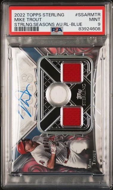 2022 Topps Sterling Mike Trout Seasons Autograph Relics Blue #SSAR-MTR card image