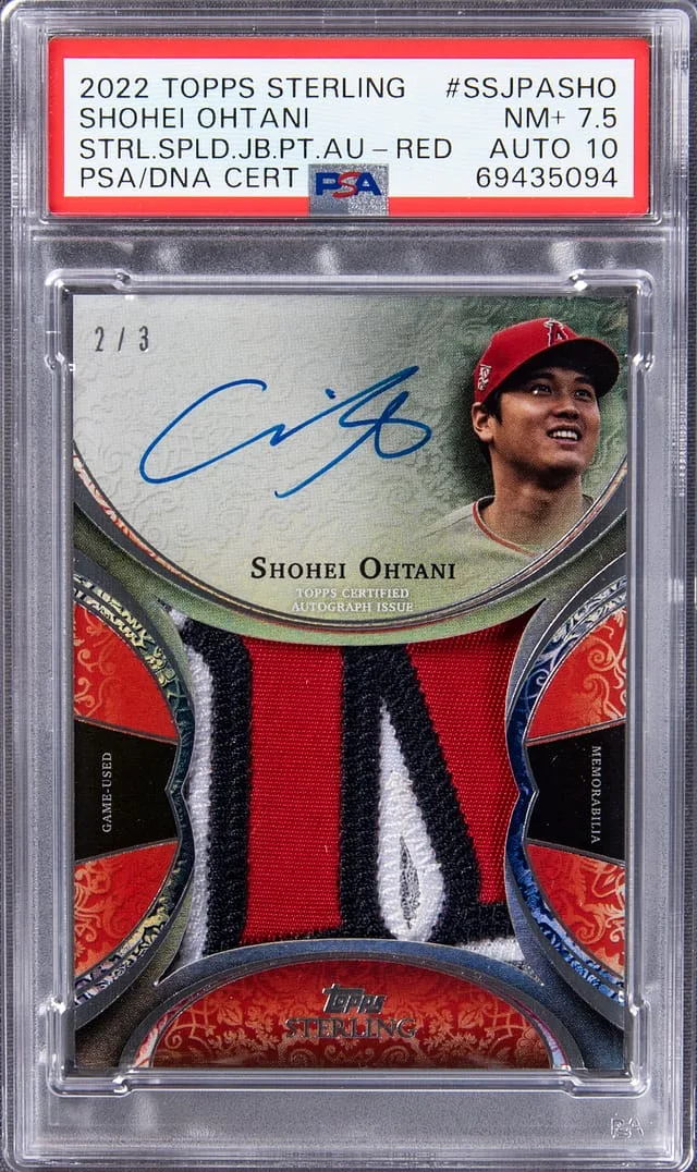 2022 Topps Sterling Shohei Ohtani Splendor Jumbo Patch Autograph Red #SSJPA-SHO card image