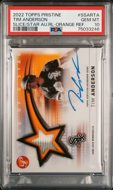 2022 Topps Tim Anderson Pristine Slice Of A Star Autograph Relics Orange Refractor #SSARTA card image