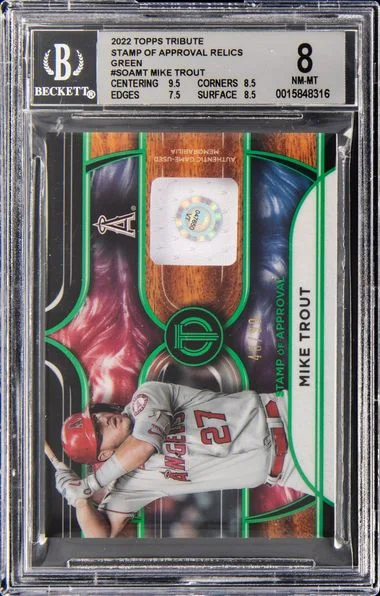 2022 Topps Tribute Mike Trout Game-Used Stamp Of Approval Relics #SOAMT card image