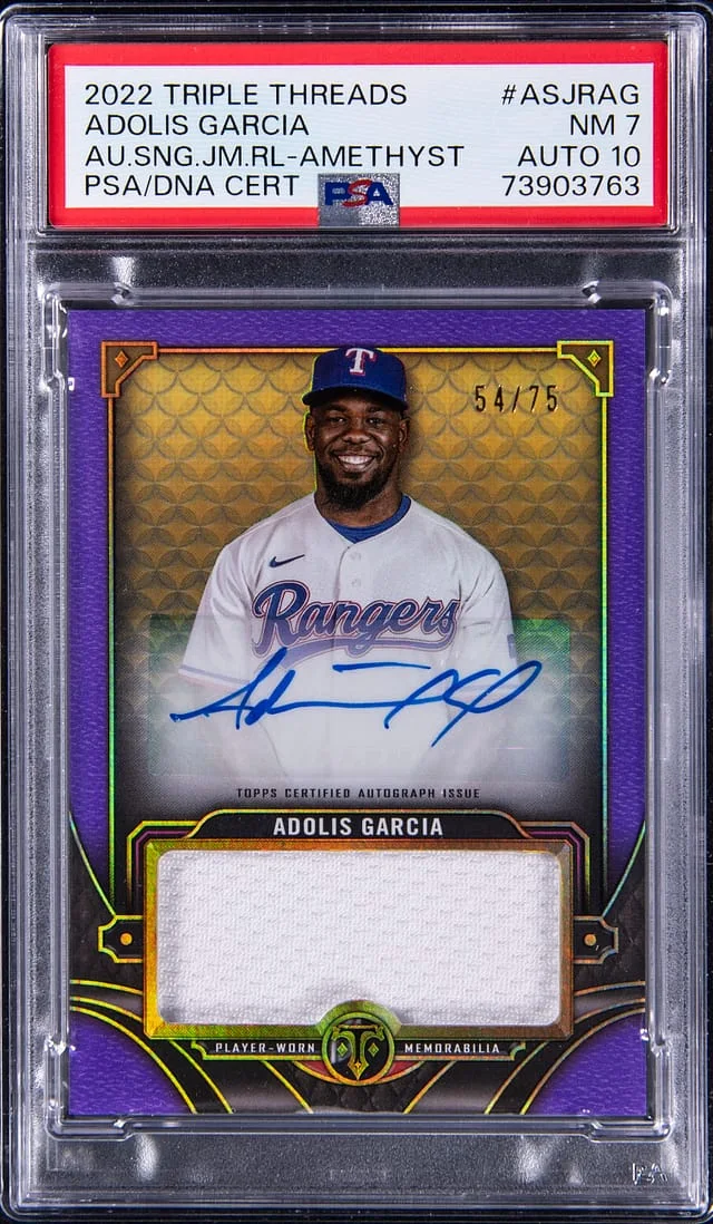 2022 Topps Triple Threads Adolis Garcia Autograph Single Jumbo Relic Amethyst #ASJRAG card image