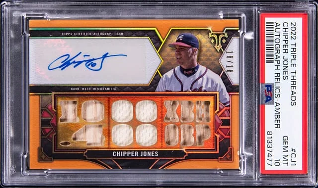 2022 Topps Triple Threads Chipper Jones Autograph Relics Amber #TTAR-CJ1 card image