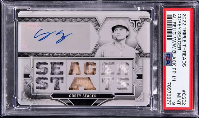 2022 Topps Triple Threads Corey Seager Autograph Relic White Whale Black Printing Plate #TTAR-CSE2 card image
