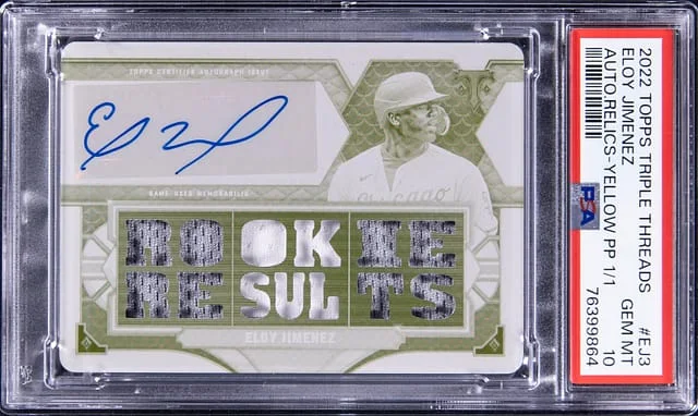 2022 Topps Triple Threads Eloy Jimenez Relic Yellow Printing Plate #TTAR-EJ3 card image