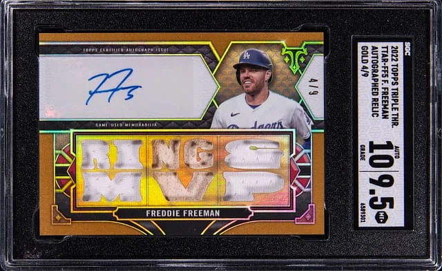 2022 Topps Triple Threads Freddie Freeman Autographed Relic Gold #TTAR-FF5 card image