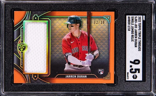 2022 Topps Triple Threads Jarren Duran Single Jumbo Relic Amber #SJR3-JD2 card image