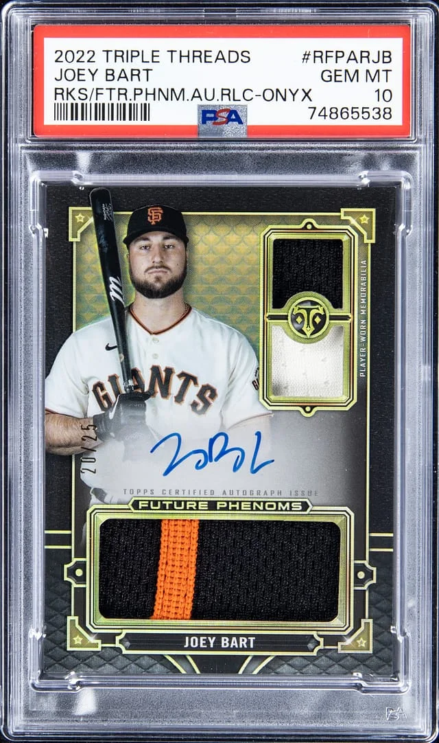 2022 Topps Triple Threads Joey Bart Rookies & Future Phenoms Autograph Relics Onyx #RFPARJB card image