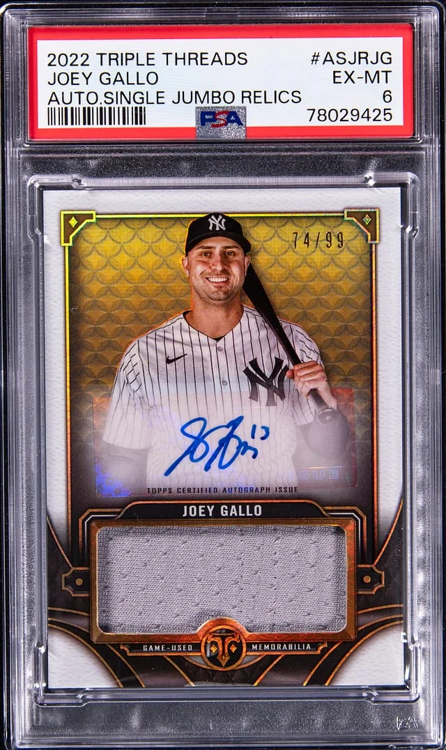 2022 Topps Triple Threads Joey Gallo Autograph Single Jumbo Relics #ASJRJG card image