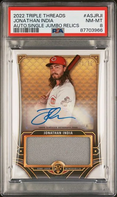 2022 Topps Triple Threads Jonathan India Autograph Single Jumbo Relics #ASJRJI card image
