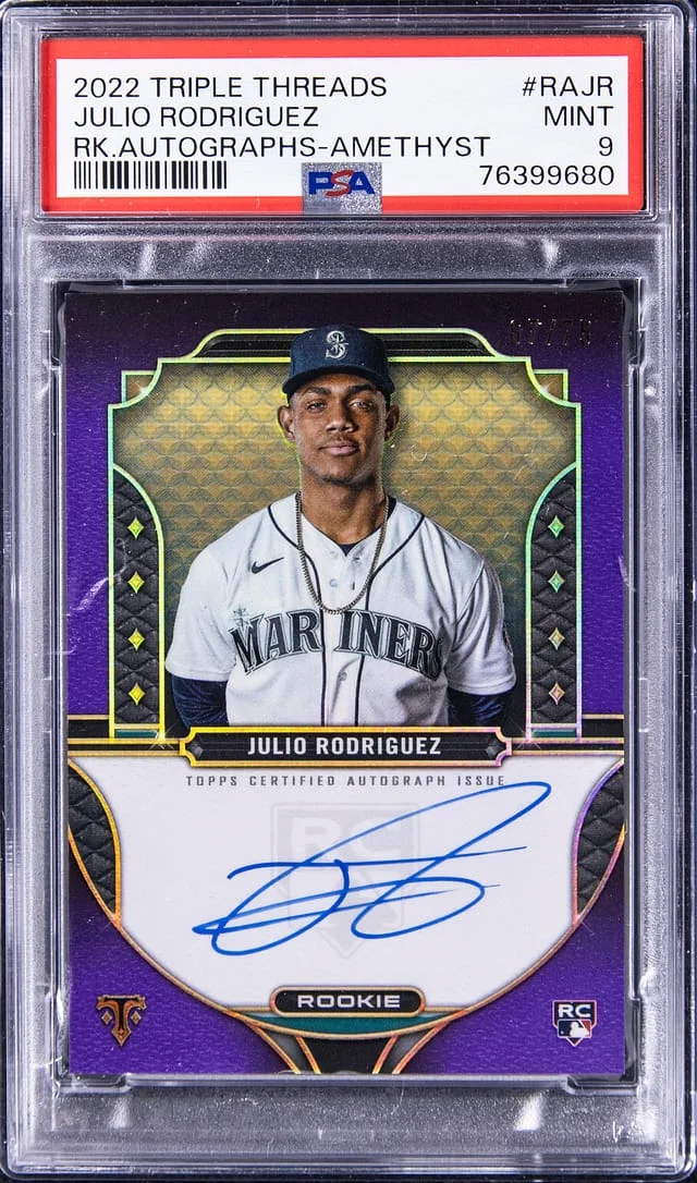 2022 Topps Triple Threads Julio Rodriguez Autograph Amethyst #RAJR card image