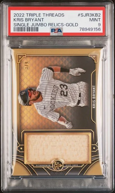2022 Topps Triple Threads Kris Bryant Single Jumbo Relics Gold #Sjr3Kb2 card image