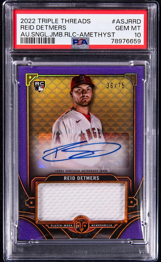 2022 Topps Triple Threads Reid Detmers Autograph Single Jumbo Relics Amethyst #ASJR-RD card image