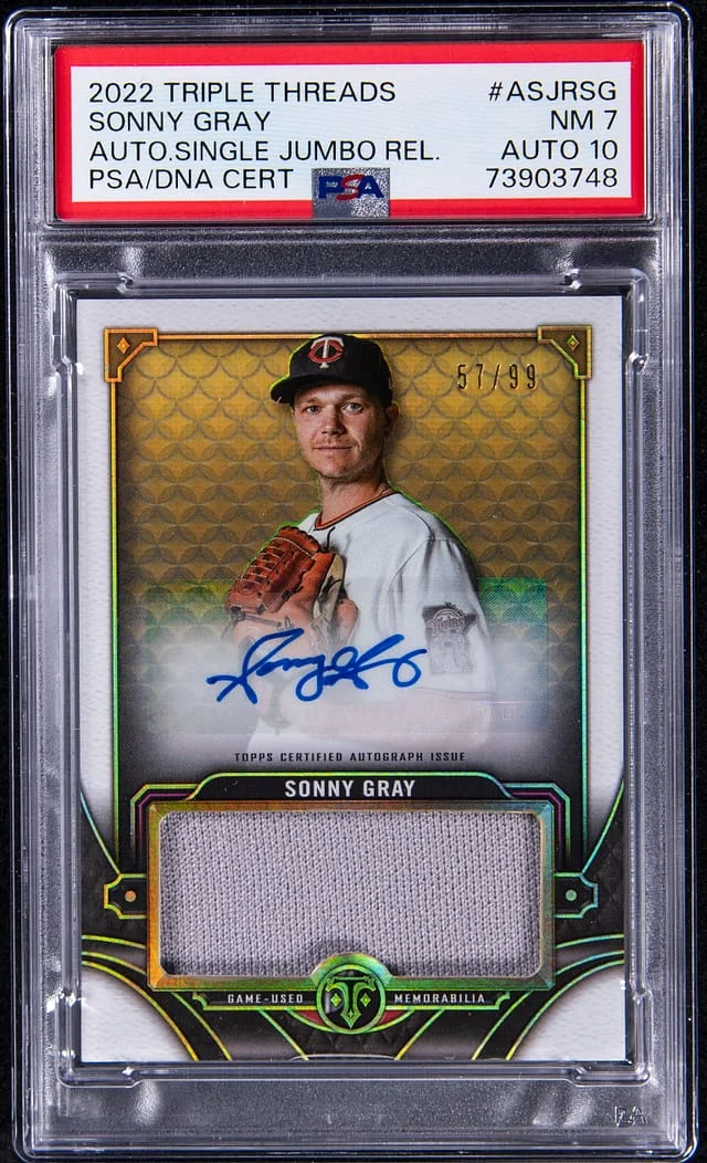 2022 Topps Triple Threads Sonny Gray Autograph Single Jumbo Relic #ASJRSG card image