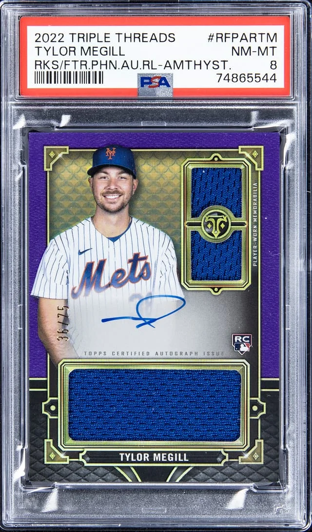 2022 Topps Triple Threads Tylor Megill Rookies & Future Phenoms Autograph Relics Amethyst #RFPARTM card image