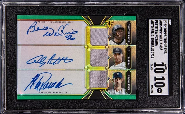 2022 Topps Triple Threads Williams/Pettitte/Posada Multi-Signed Autograph Relic Combo #ARC-WPP card image