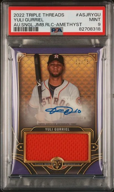 2022 Topps Triple Threads Yuli Gurriel Autograph Single Jumbo Relics Amethyst #ASJR-YGU card image