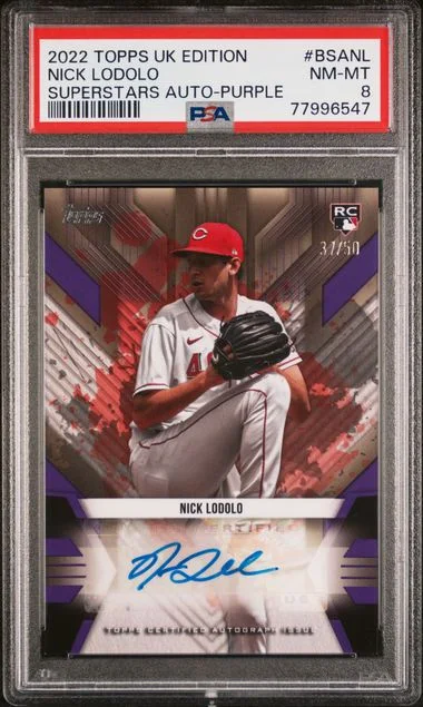 2022 Topps Uk Edition Superstars Autographs Purple Bsanl Nick Lodolo #no-number card image