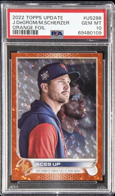 2022 Topps Update Jacob deGrom/Max Scherzer Orange Foil #US288 card image