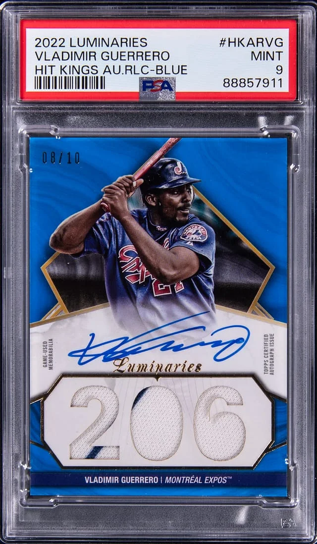 2022 Topps Vladimir Guerrero Luminaries Hit Kings Autograph Relic Blue #HKAR-VG card image