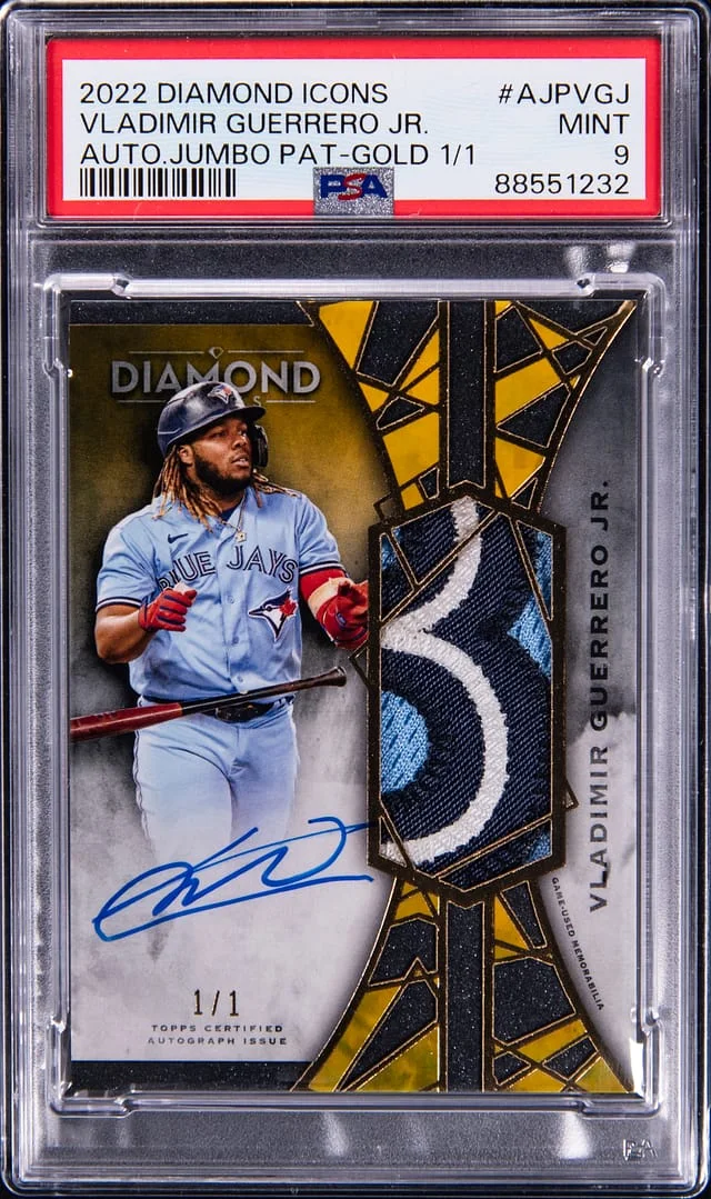 2022 Topps Vladimir Guerrero Jr. Diamond Icons Autograph Jumbo Patch Gold 1/1 #AJPVGJ card image