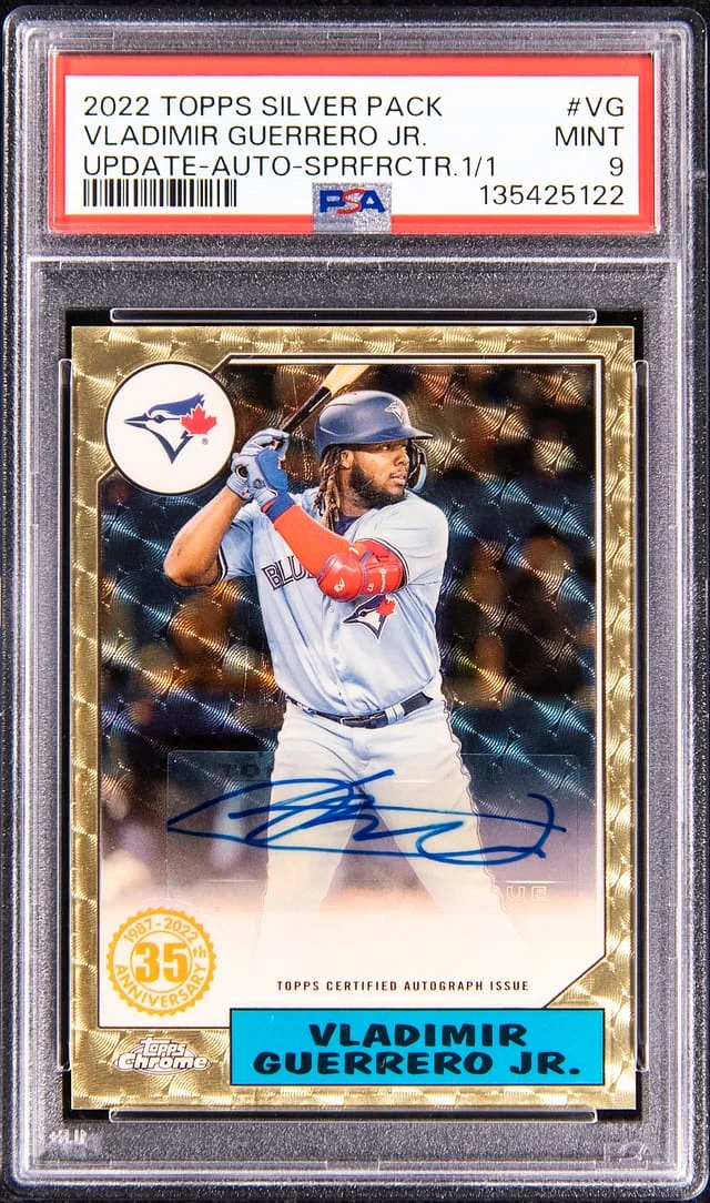 2022 Topps Vladimir Guerrero Jr. Silver Pack '87 Chrome Promo Update Autographs SuperFractor #T87CA-VG card image