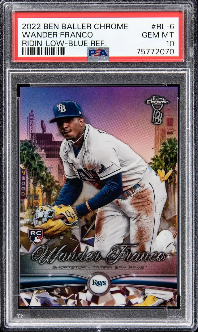 2022 Topps Wander Franco Ben Baller Chrome Ridin' Low Blue Refractor #RL-6 card image