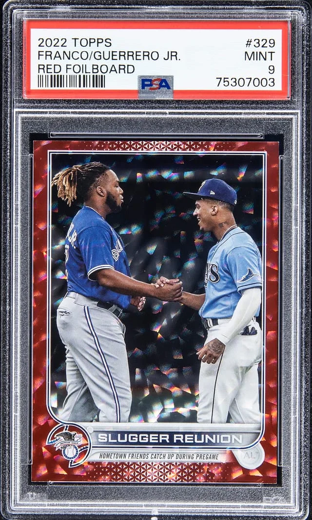 2022 Topps Wander Franco/Vladimir Guerrero Jr. Red Foilboard Slugger Reunion #329 card image