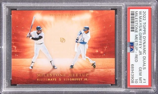 2022 Topps Willie Mays/Ken Griffey Jr. Dynamic Duals Milestone Meetup Red #MM-1 card image
