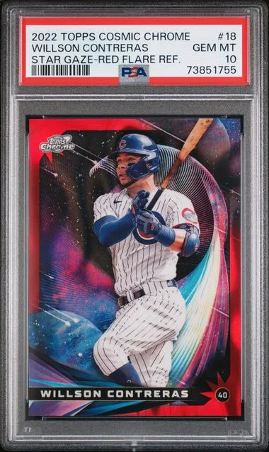 2022 Topps Willson Contreras Cosmic Chrome Star Gaze Red Flare Refractor #18 card image
