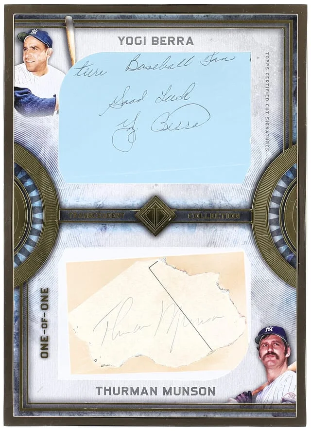 2022 Topps Yogi Berra/Thurman Munson Transcendent Collection Oversized Dual Cut Signature #ODCS-BM card image