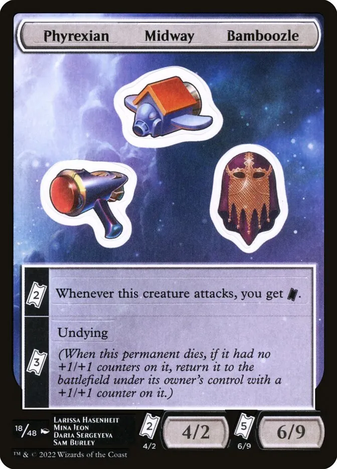 2022 Unfinity Sticker Sheets Phyrexian Midway Bamboozle common #18 unlisted card image