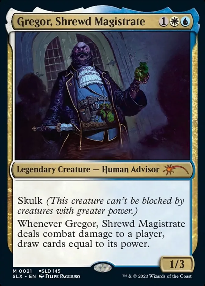 2022 Universes Within Gregor, Shrewd Magistrate mythic #21 unlisted card image