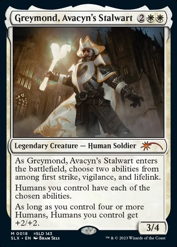 2022 Universes Within Greymond, Avacyn's Stalwart mythic #18 unlisted card image