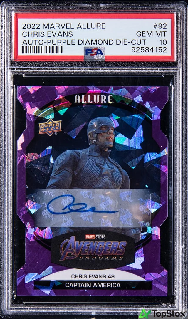 2022 Upper Deck Chris Evans Marvel Allure Autographs Purple Diamond Die-Cut #92 card image