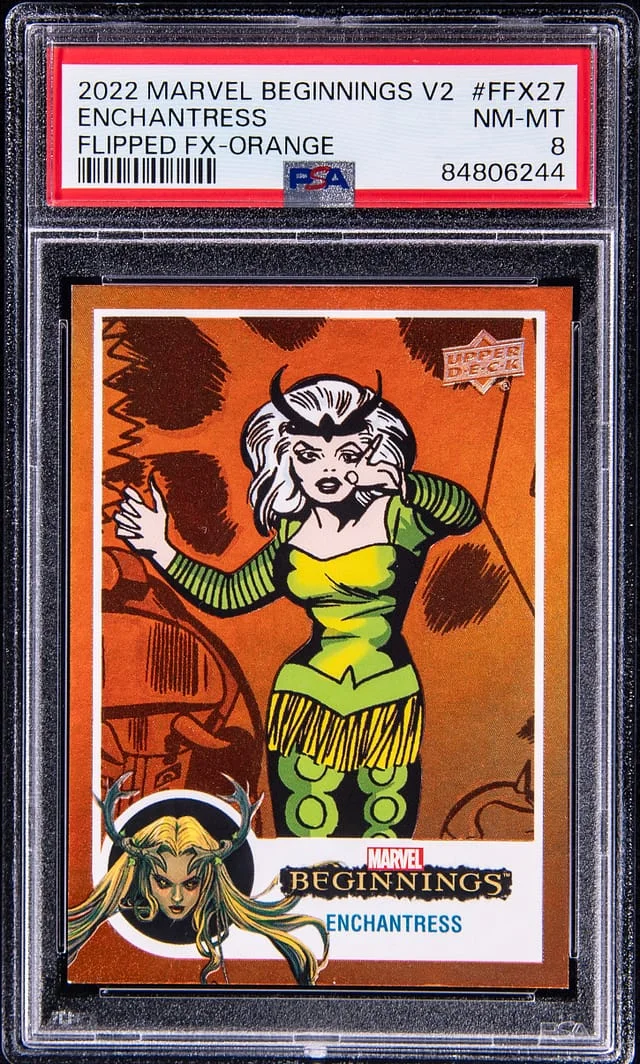 2022 Upper Deck Enchantress Marvel Beginnings V2 Flipped FX Orange #FFX27 card image