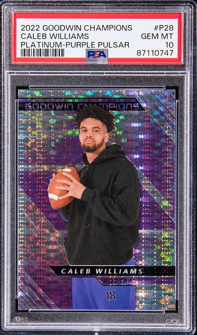 2022 Upper Deck Goodwin Champions Caleb Williams Platinum Purple Pulsar #P-28 card image