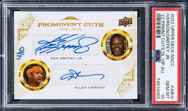 2022 Upper Deck Ken Griffey Jr./Allen Iverson National Sports Card Convention '22 Prominent Cuts Dual Vip Auotgraph #VIPA-AIKG card image