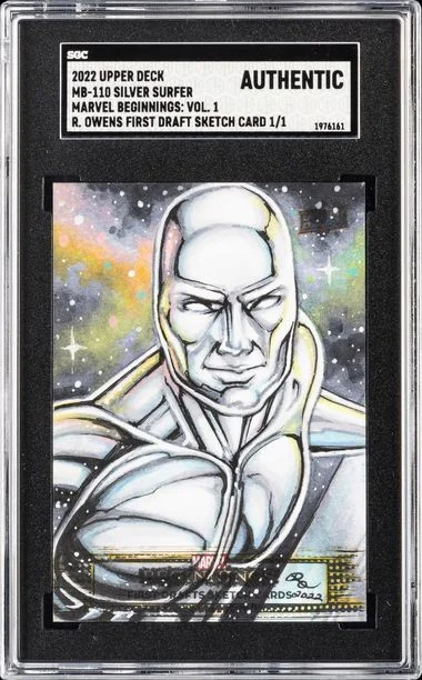 2022 Upper Deck R. Owens First Draft Sketch Card (1/1) Mb110 Silver Surfer SGCA Marvel Beginnings Vol. #1 card image