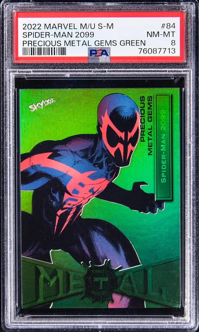 2022 Upper Deck Spider-Man 2099 SkyBox Marvel Metal Universe Spider-Man Precious Metal Gems (PMG) Green #84 card image