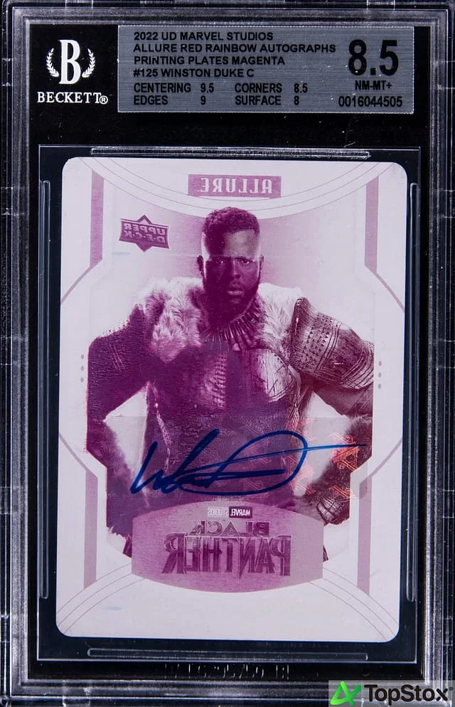 2022 Upper Deck Winston Duke Marvel Studios Allure Red Rainbow Autographs Printing Plates Magenta #125 card image